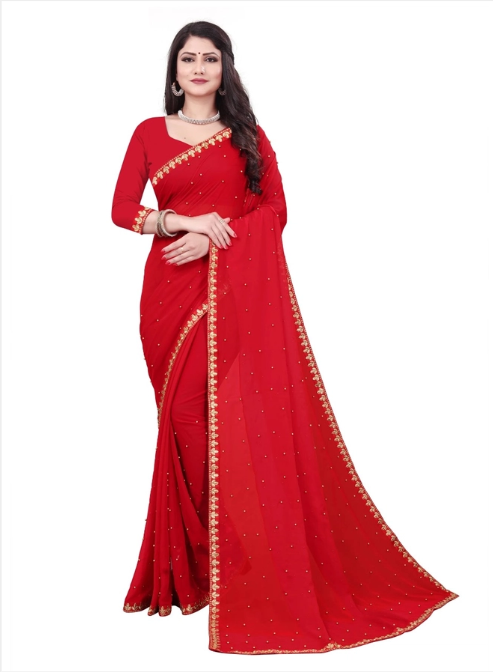 Loveora Royal Red Designer Georgette Saree