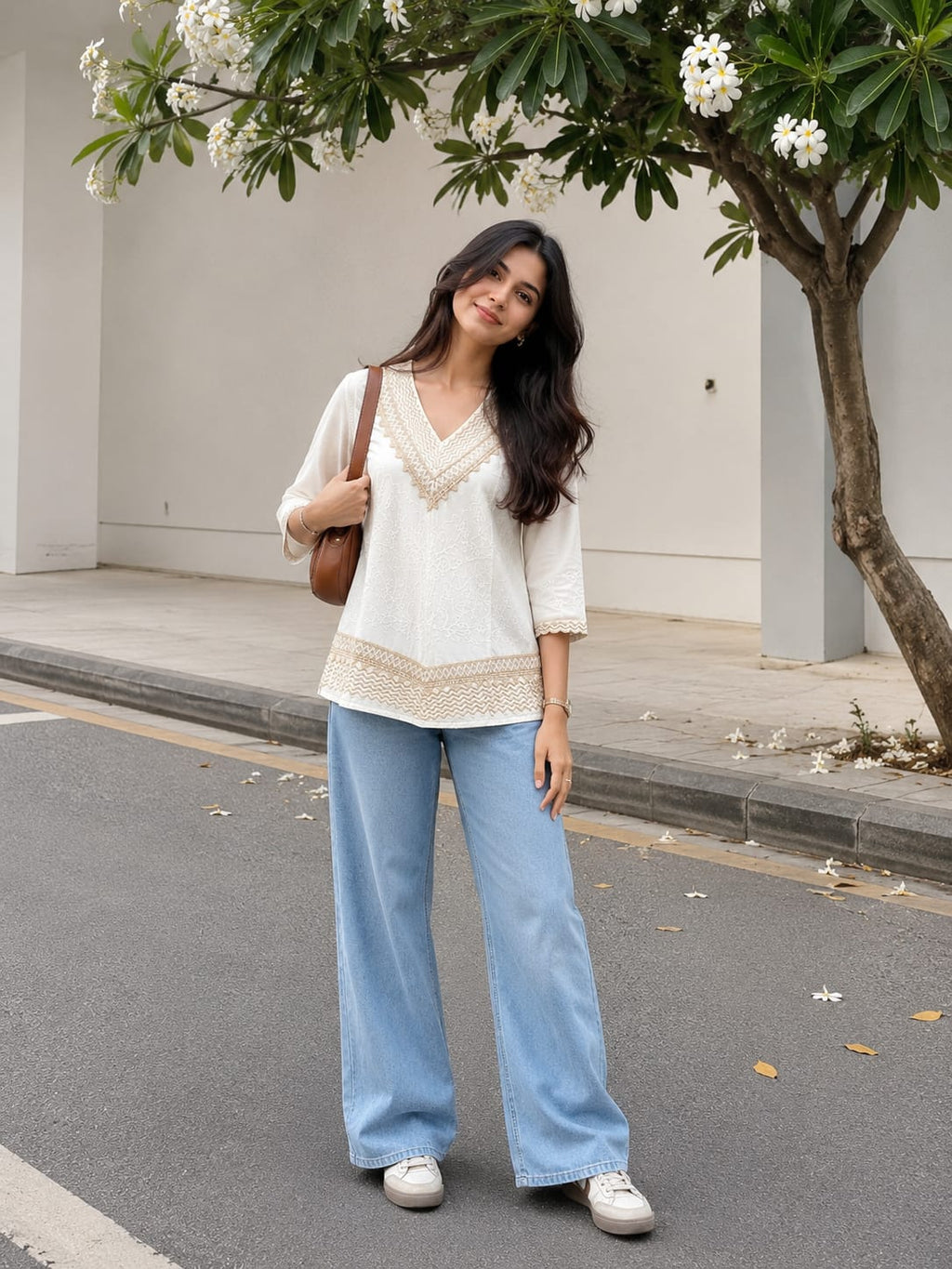 Embroidered V-Neck Kurti