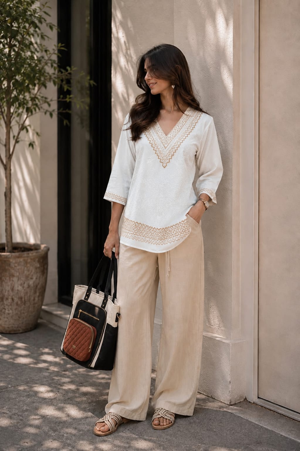 Embroidered V-Neck Kurti
